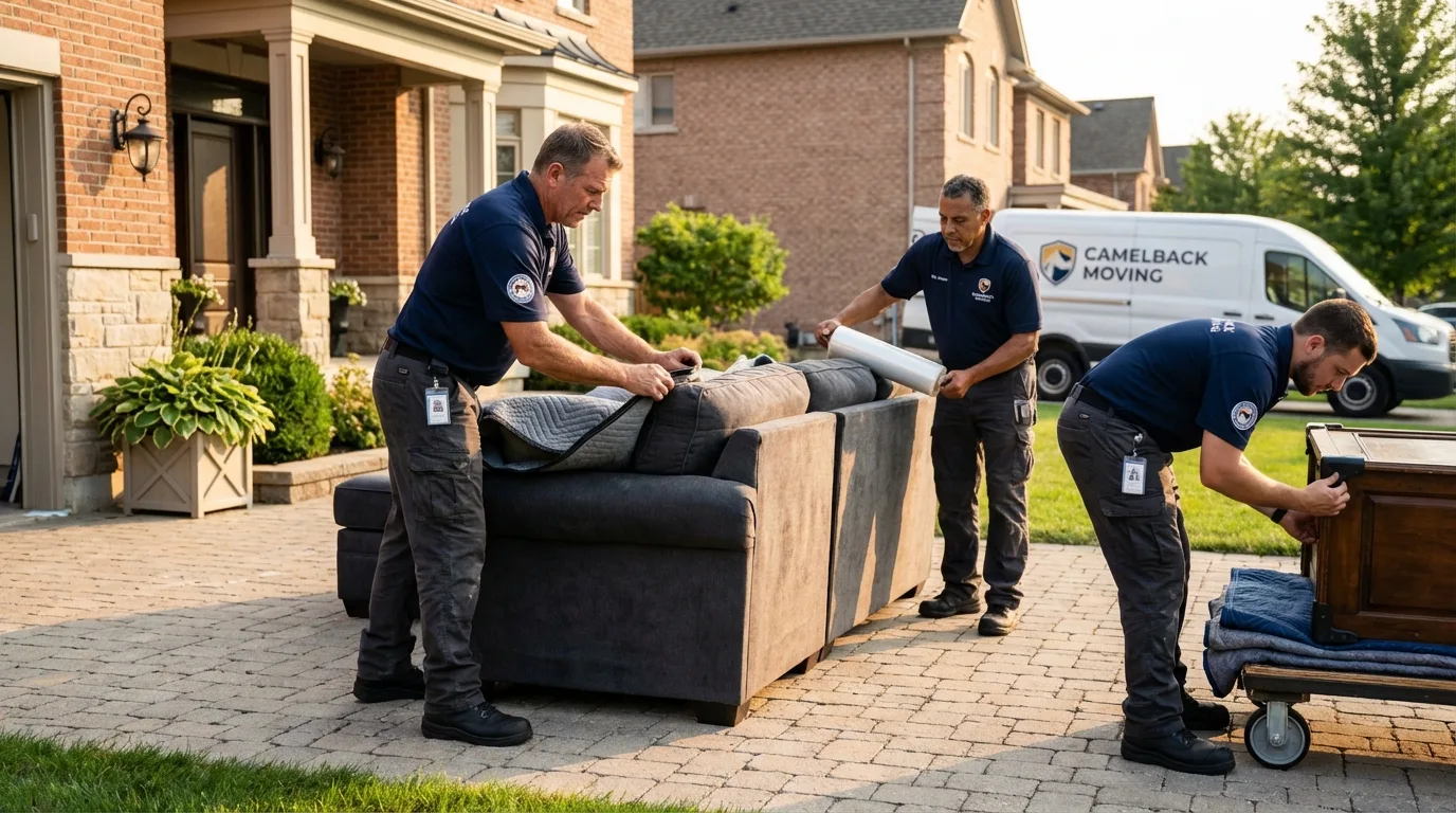 Large estate moving crew wrapping furniture in Manawa, WI